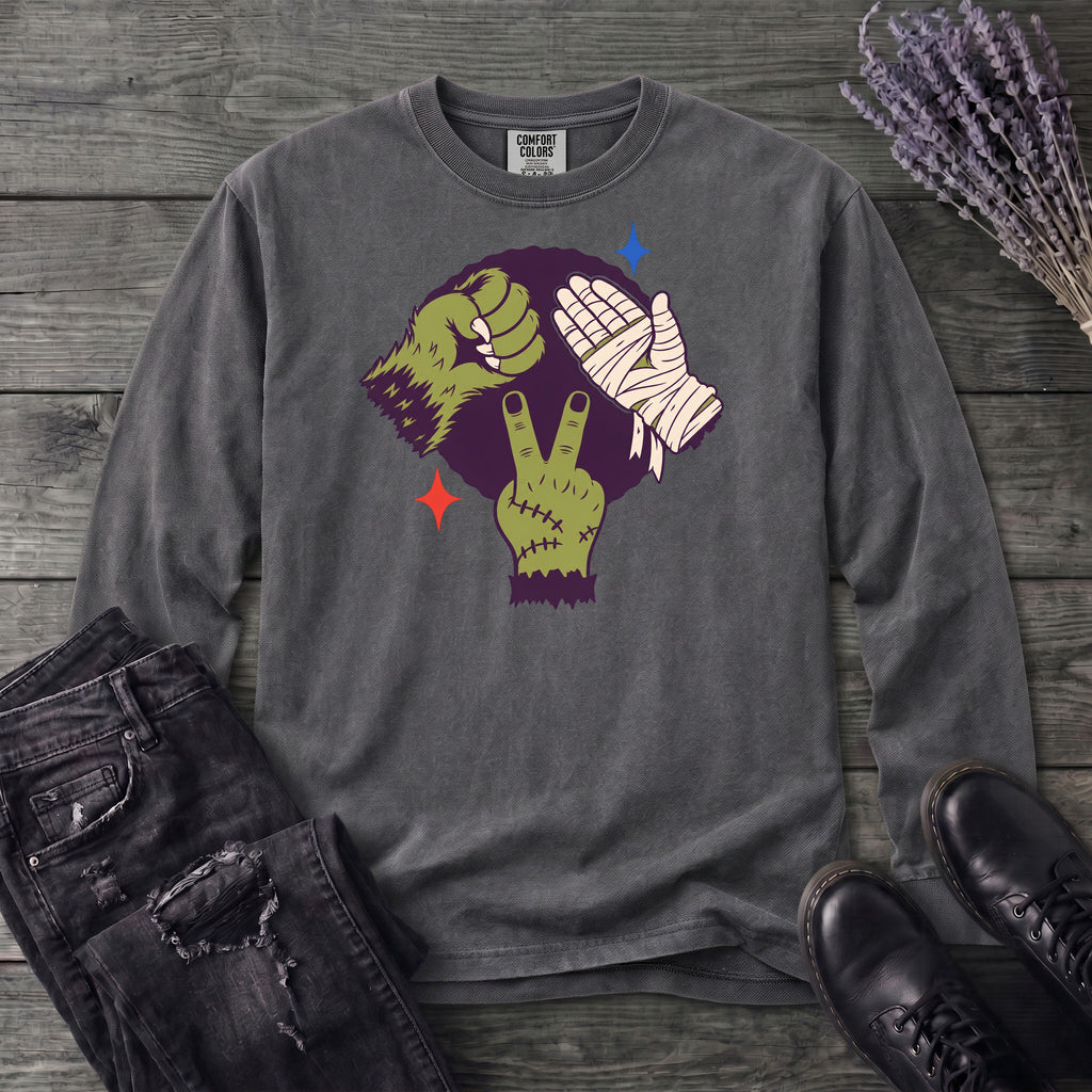 Classic Monster Rock Paper Scissor Game Long Sleeve T-Shirt