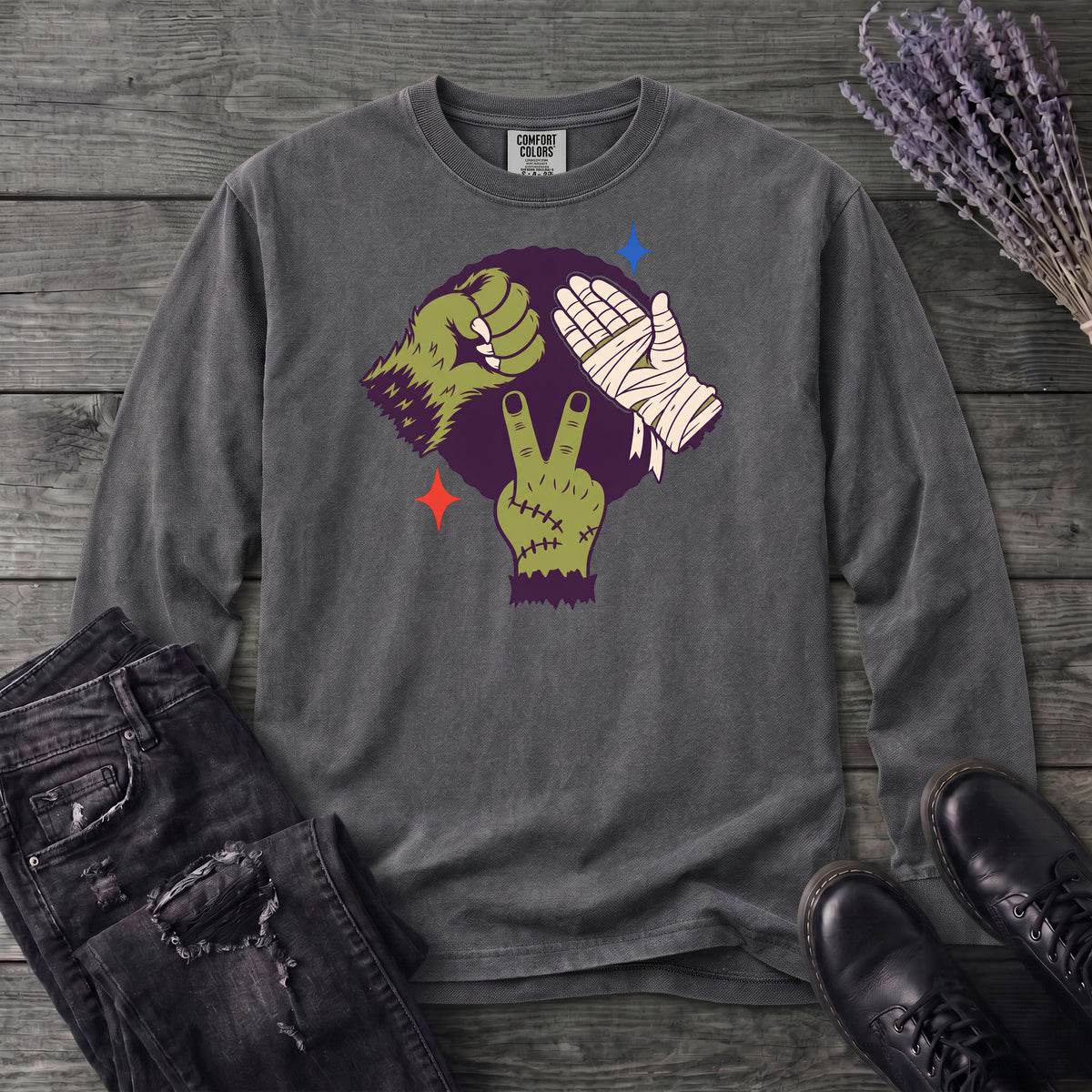 Classic Monster Rock Paper Scissor Game Long Sleeve T-Shirt