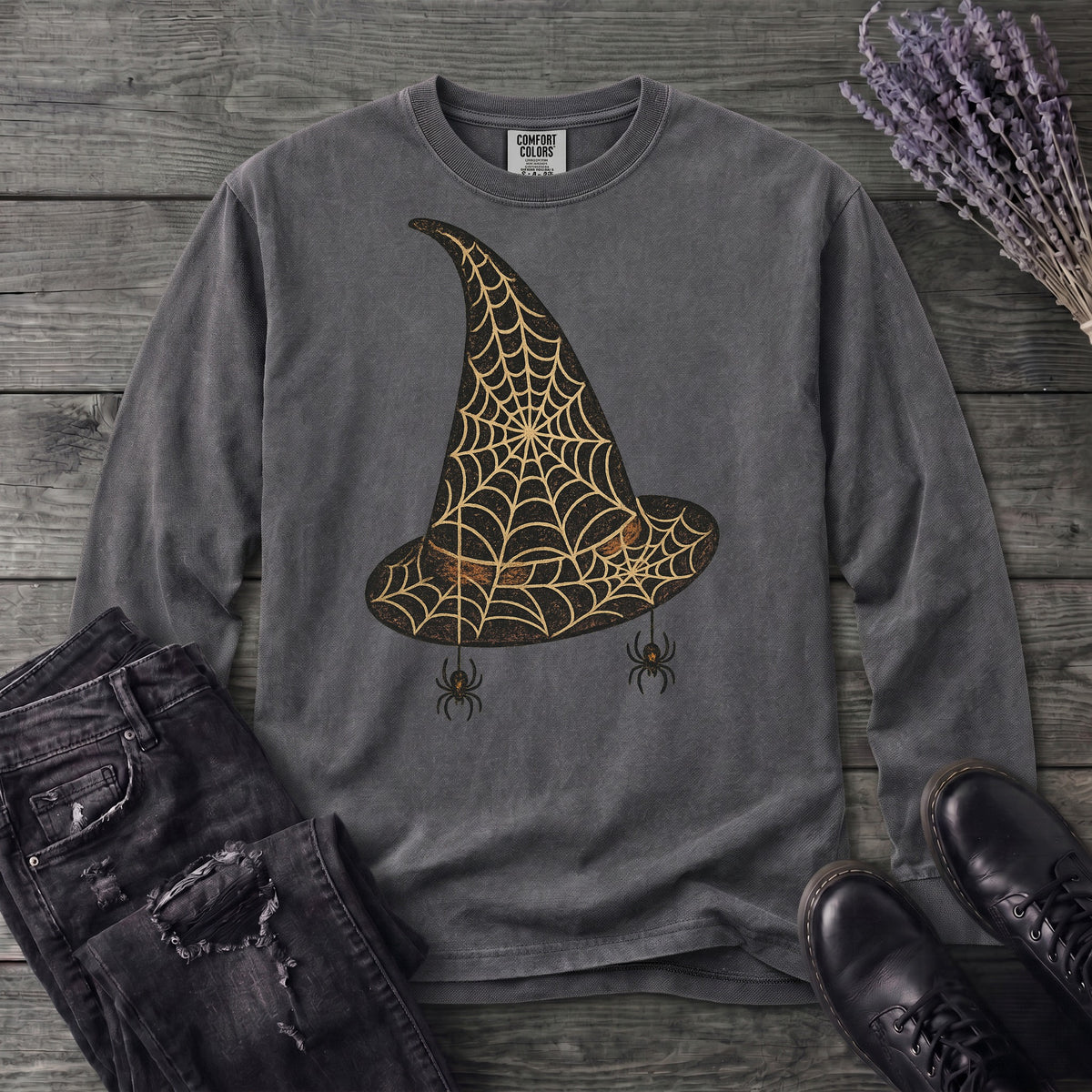 Spiderweb Witch Hat Long Sleeve T-Shirt
