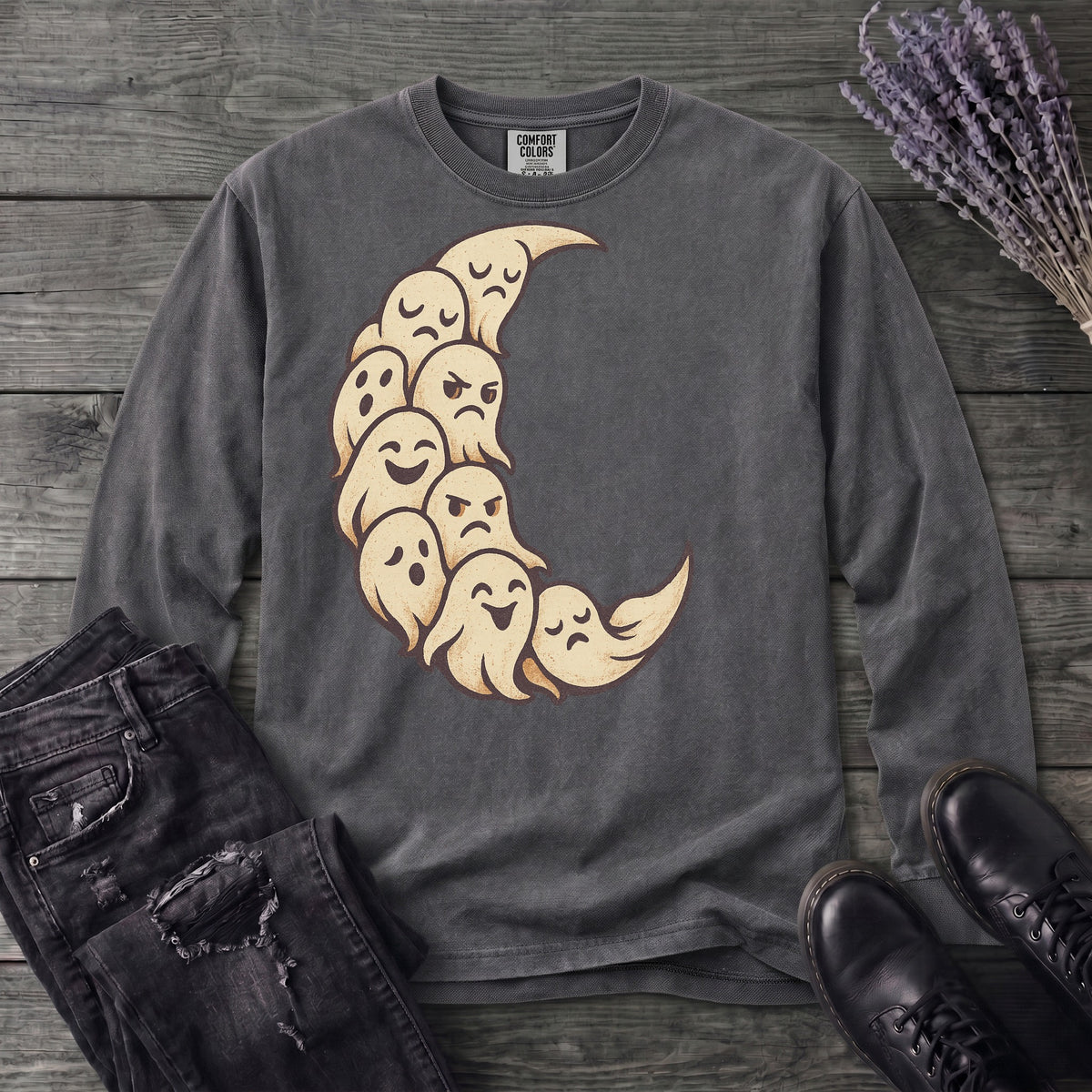 crescent moon ghosts Long Sleeve T-Shirt