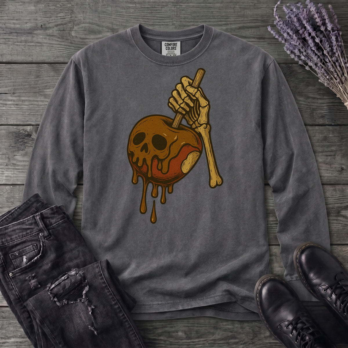 Caramel Apple Skull Long Sleeve T-Shirt