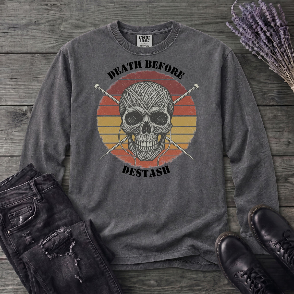 Death Before Destash Yarn Skull Long Sleeve T-Shirt