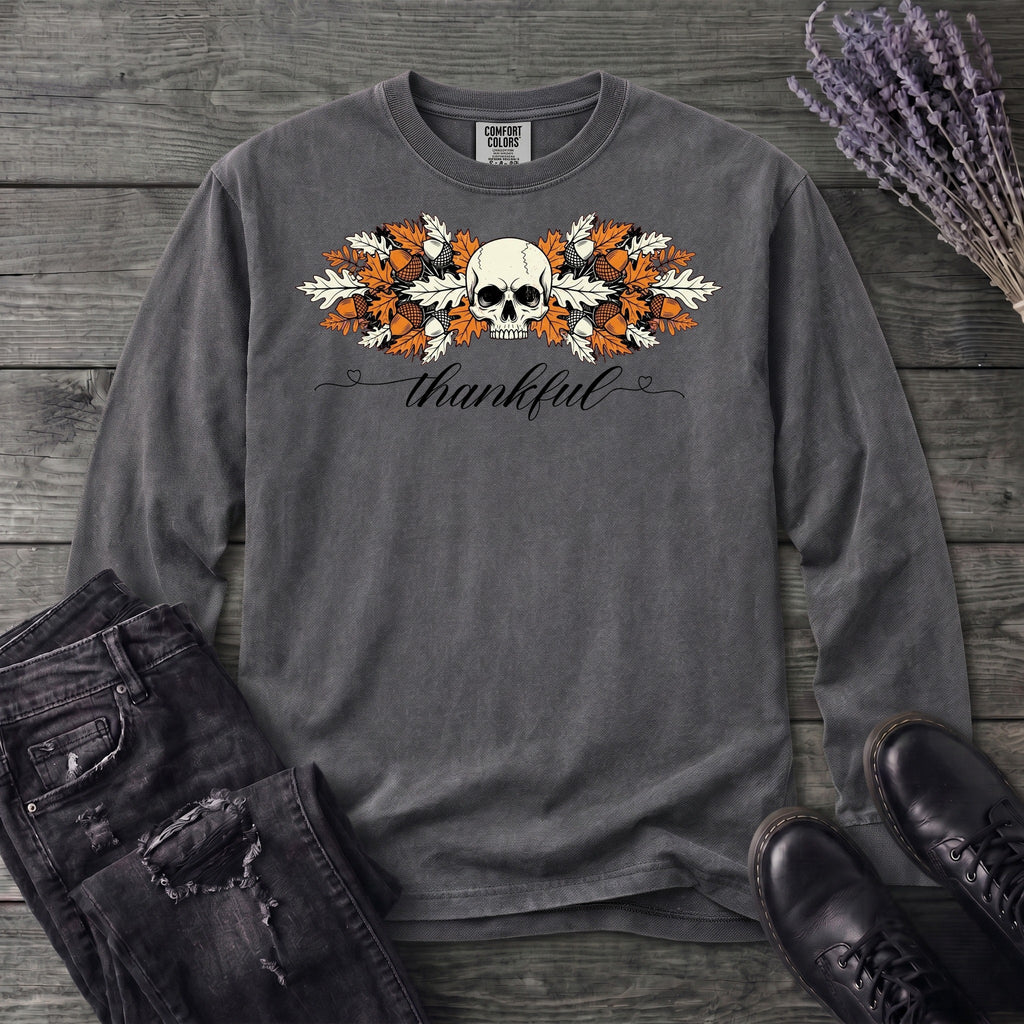 Thankful Leaf Swag Skull Long Sleeve T-Shirt