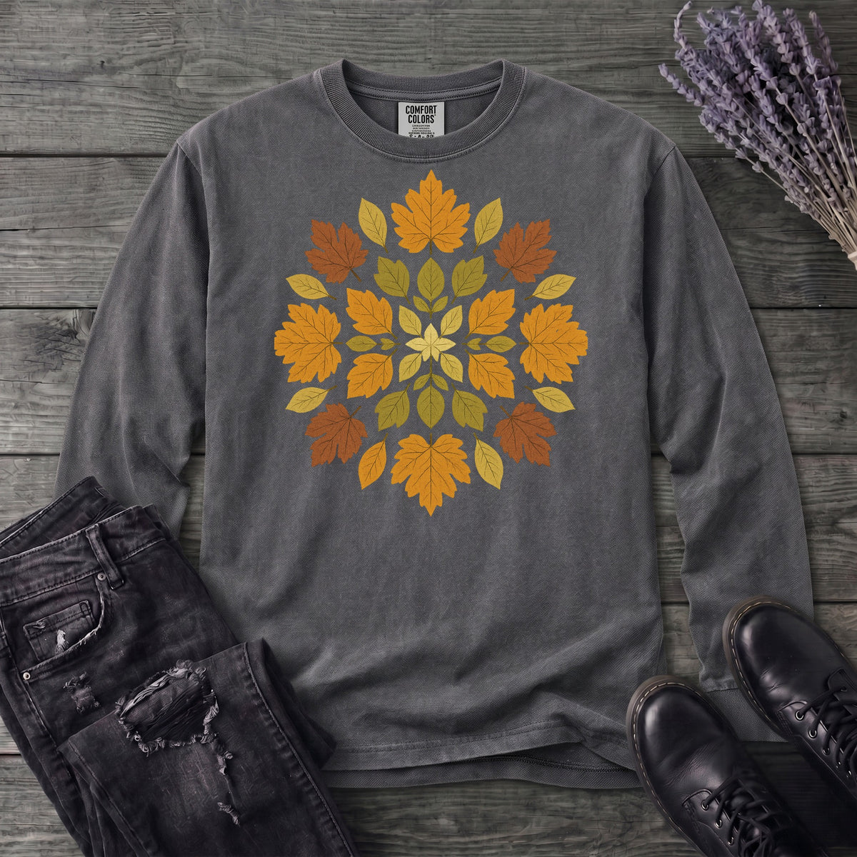 autumn leaves mandala Long Sleeve T-Shirt