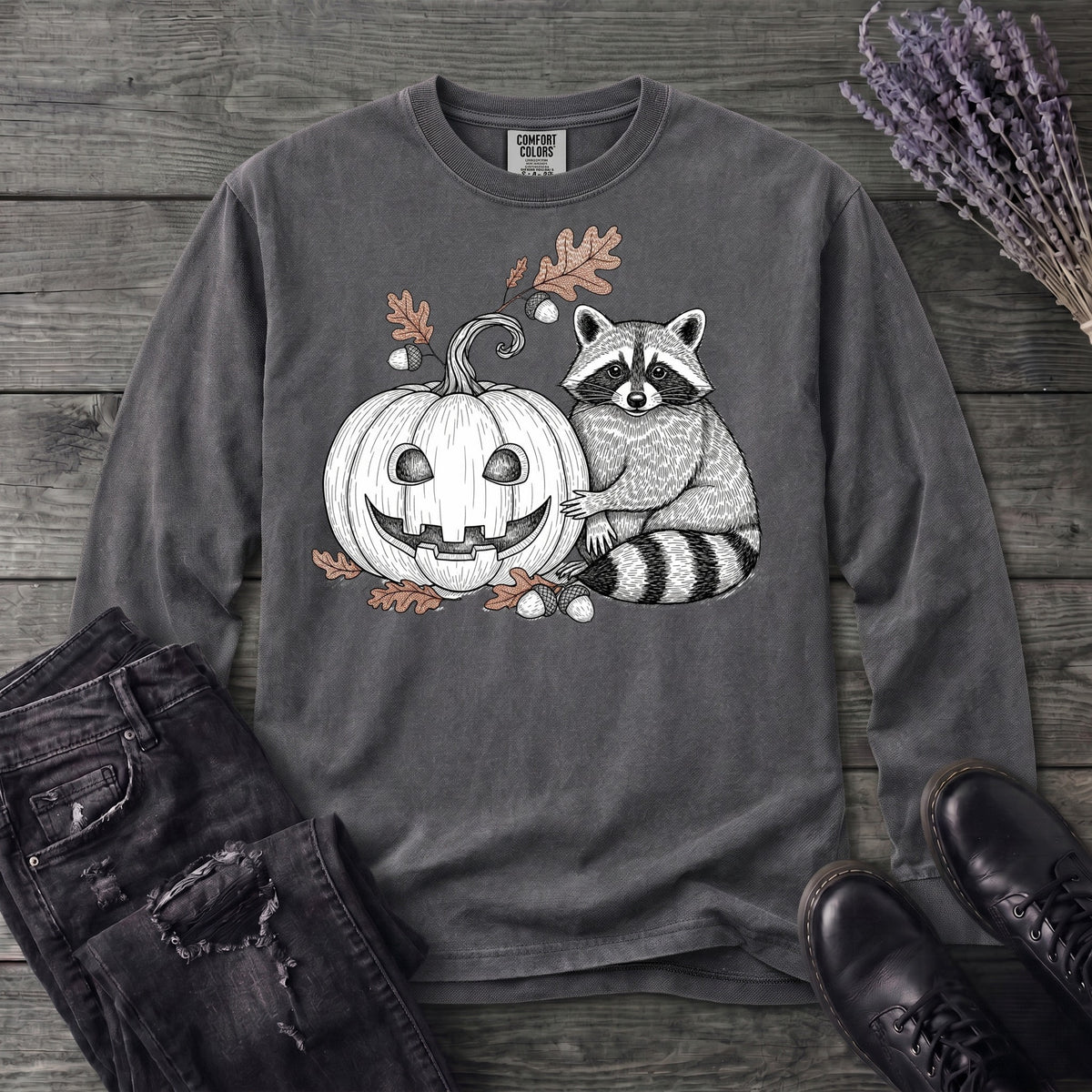 Raccoon And Pumpkin Long Sleeve T-Shirt