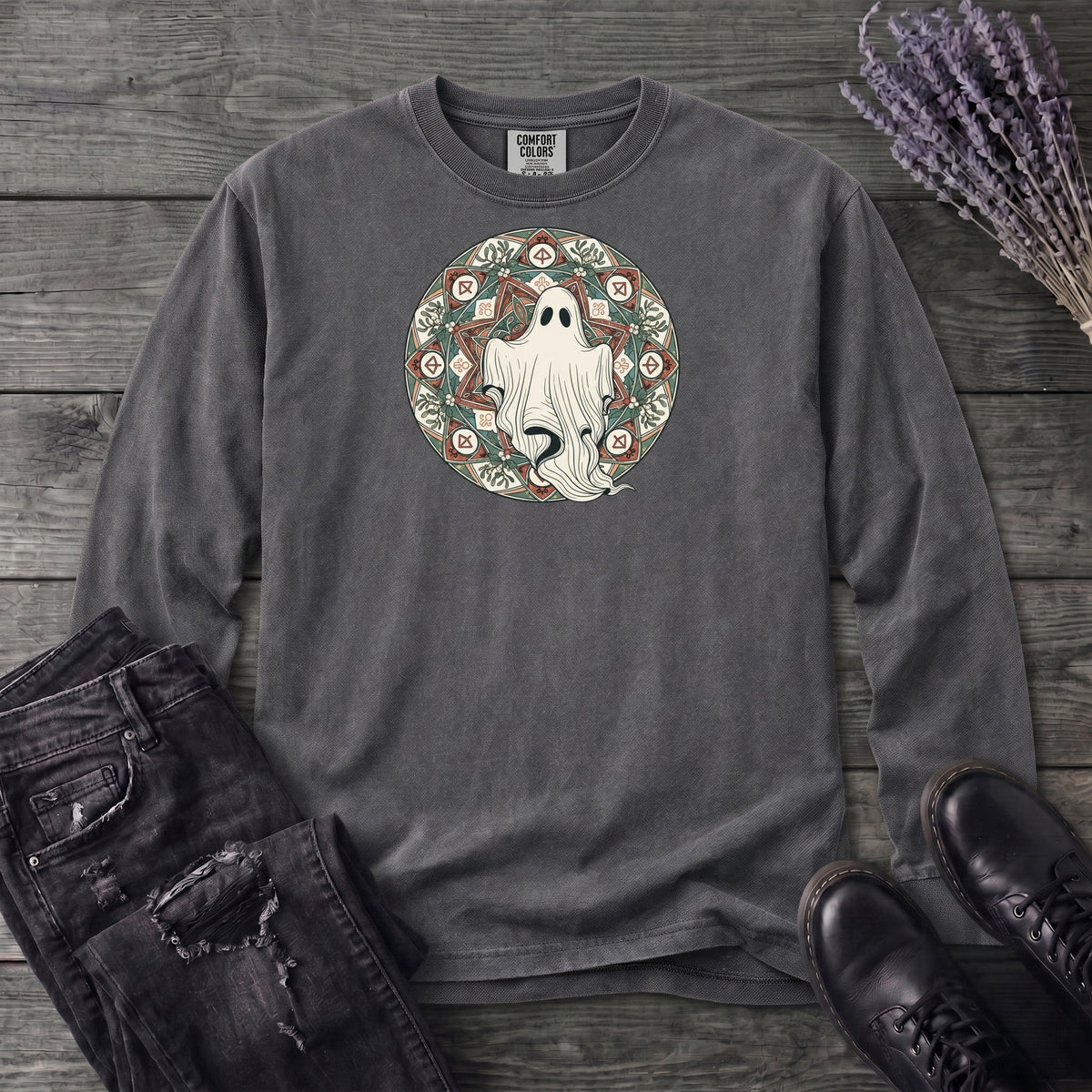 Boho Ghost Mandala Long Sleeve T-Shirt