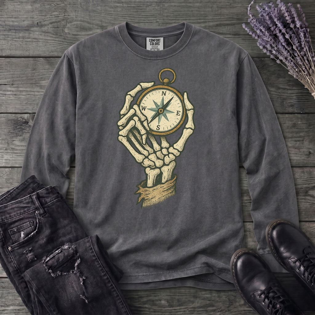 Nautical Compass Skeleton Hand Long Sleeve T-Shirt