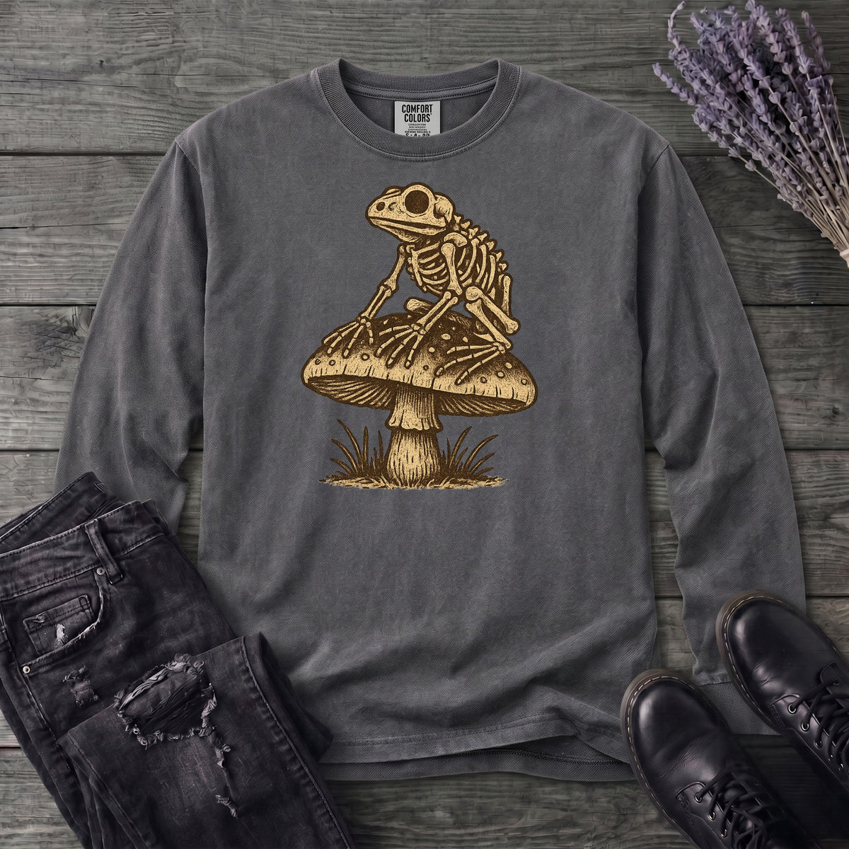 Frog Skeleton Mushroom Long Sleeve T-Shirt
