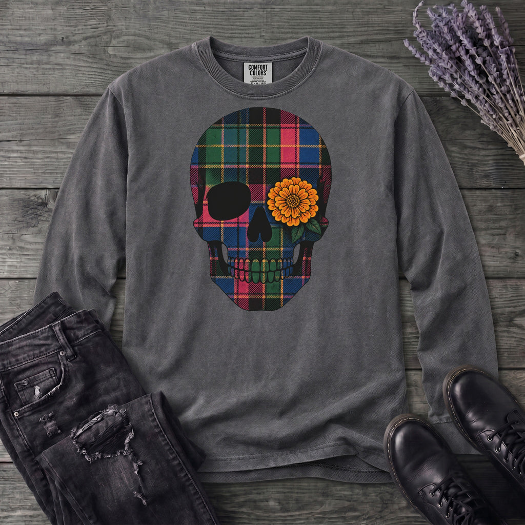 Bright Plaid Skull Long Sleeve T-Shirt