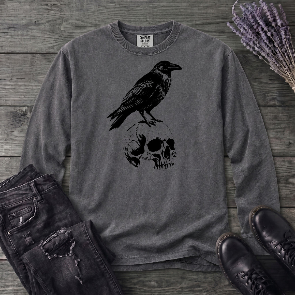 Classic Crow and Skull Long Sleeve T-Shirt