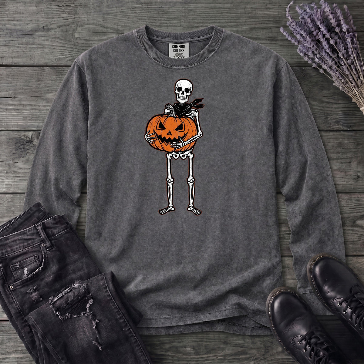 Skeleton Jack O Lantern Long Sleeve T-Shirt