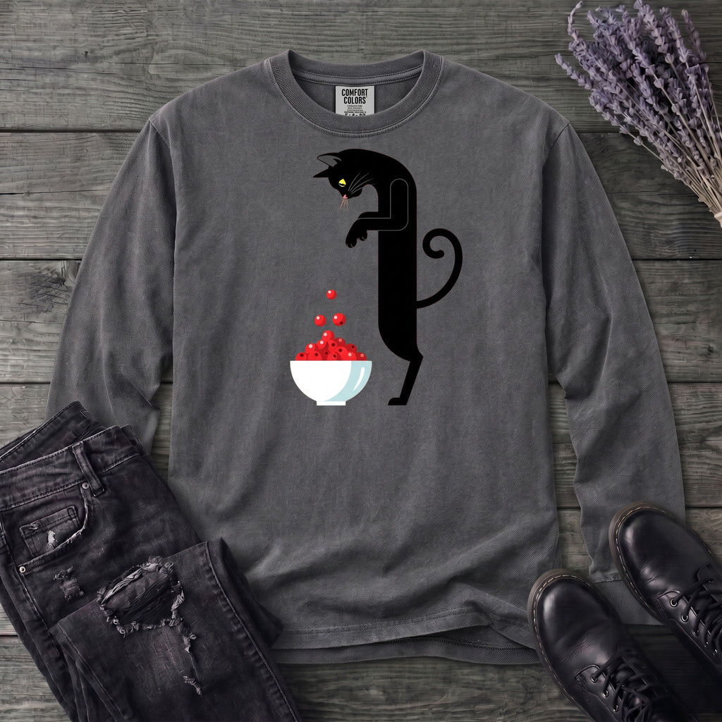 Black Cat And Cranberries Long Sleeve T-Shirt