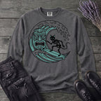 Surfing Cat Skeleton Long Sleeve T-Shirt