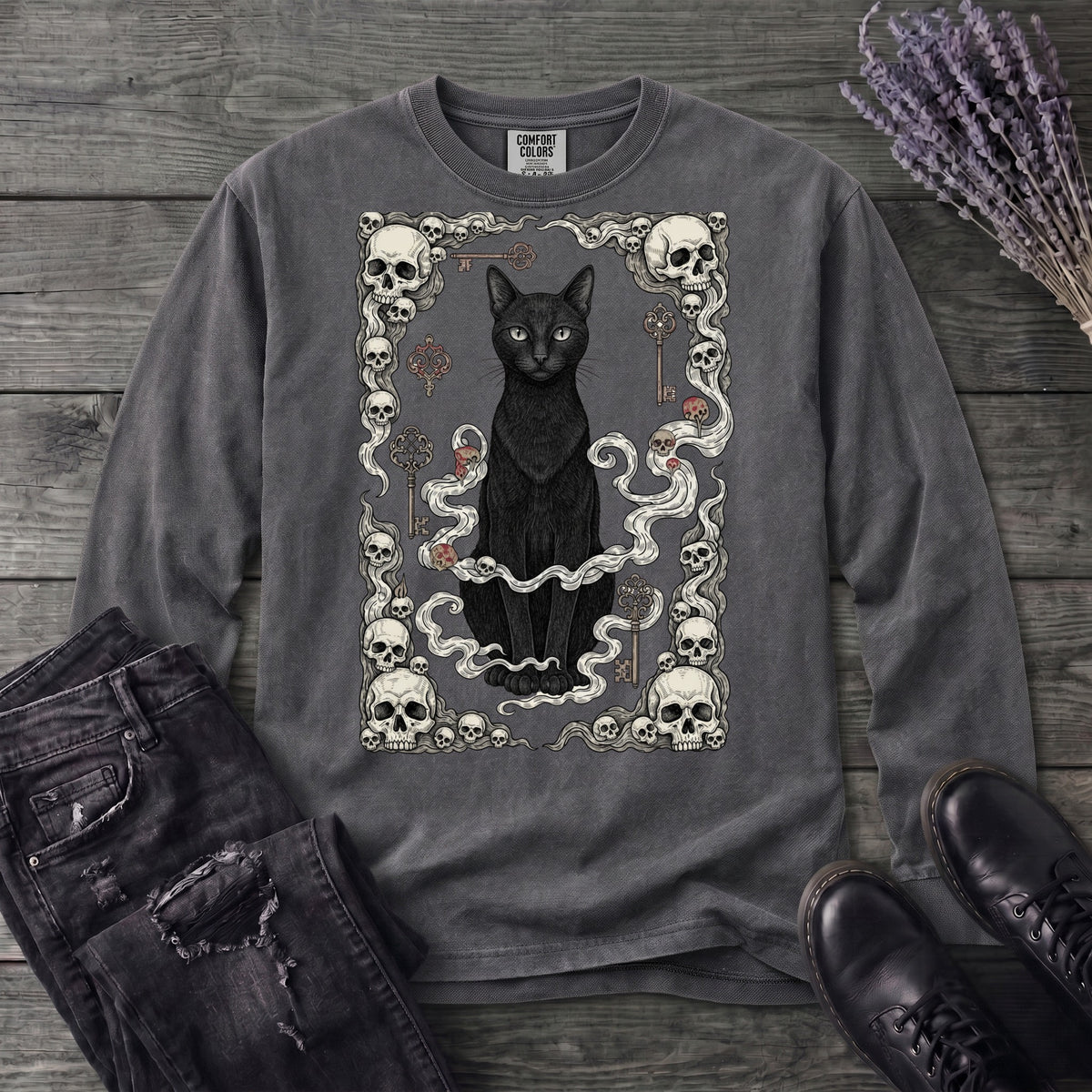 Cat Skull Card Long Sleeve T-Shirt
