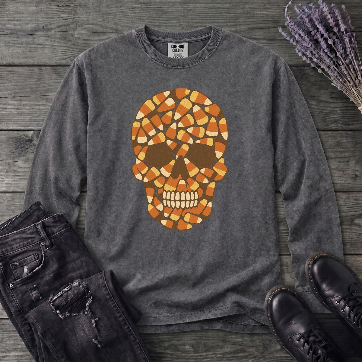 Candy Corn Skull Long Sleeve T-Shirt