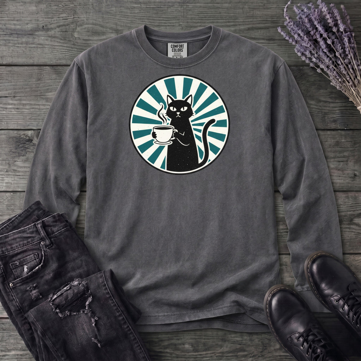 Black Cat Coffee Long Sleeve T-Shirt