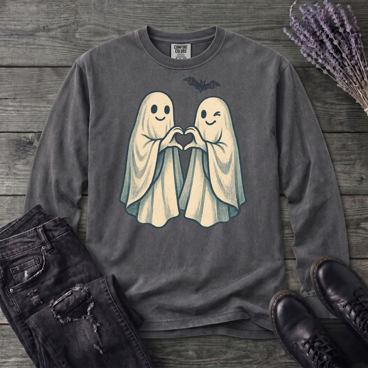 Two Ghosts Heart Hands Long Sleeve T-Shirt