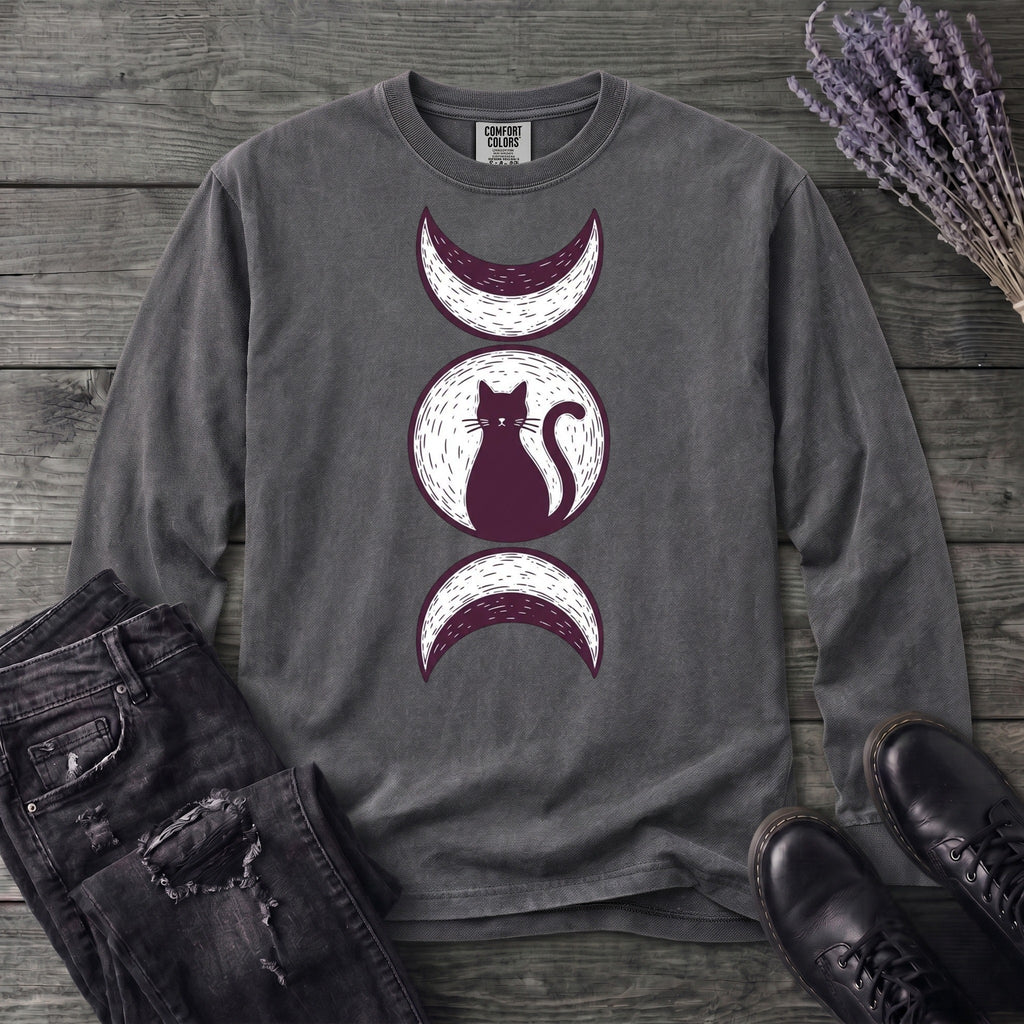 Triple Moon Goddess Cat Long Sleeve T-Shirt