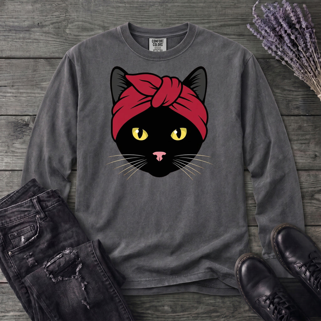 Black Cat Headband Long Sleeve T-Shirt