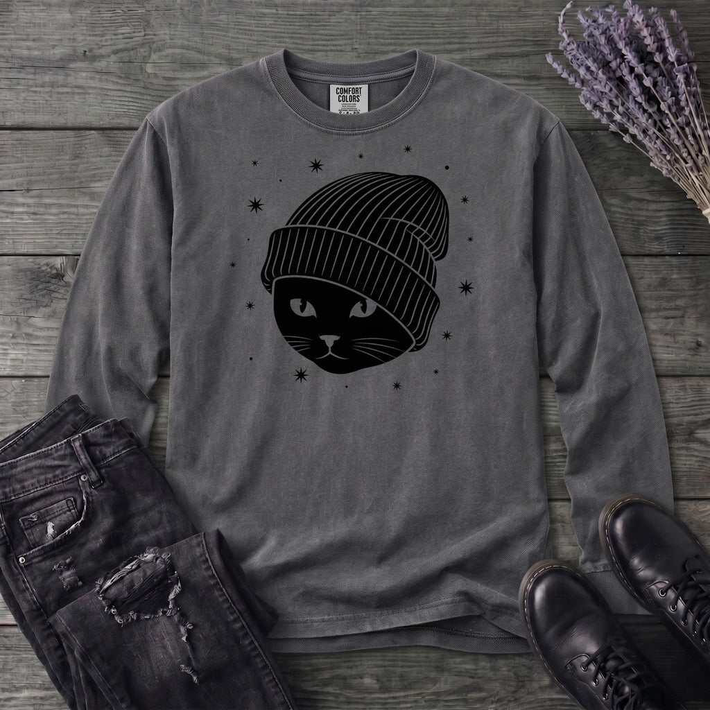 black_cat_beanie Long Sleeve T-Shirt