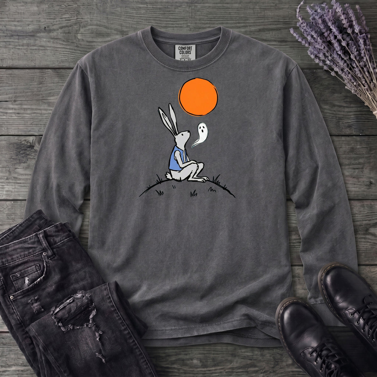 moonlit rabbit and ghost Long Sleeve T-Shirt