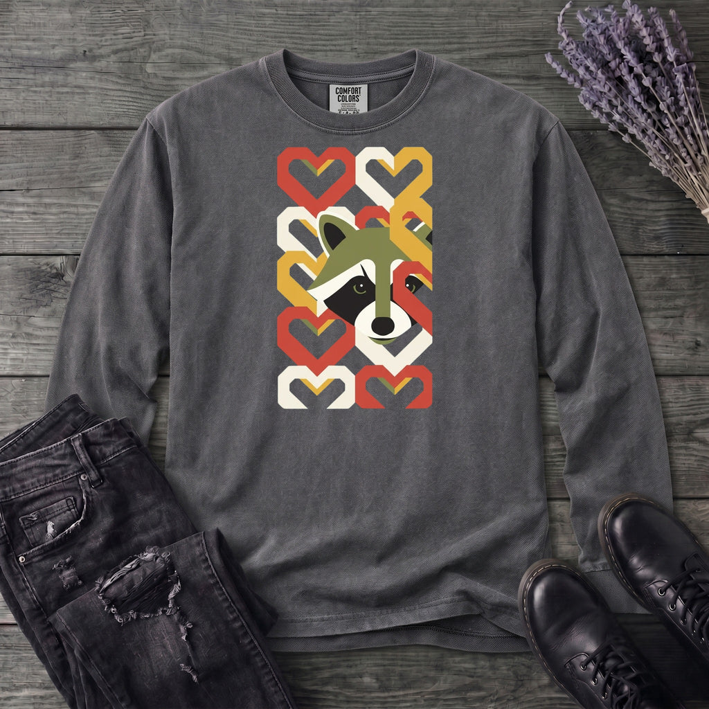 Geometric Hearts Raccoon Long Sleeve T-Shirt