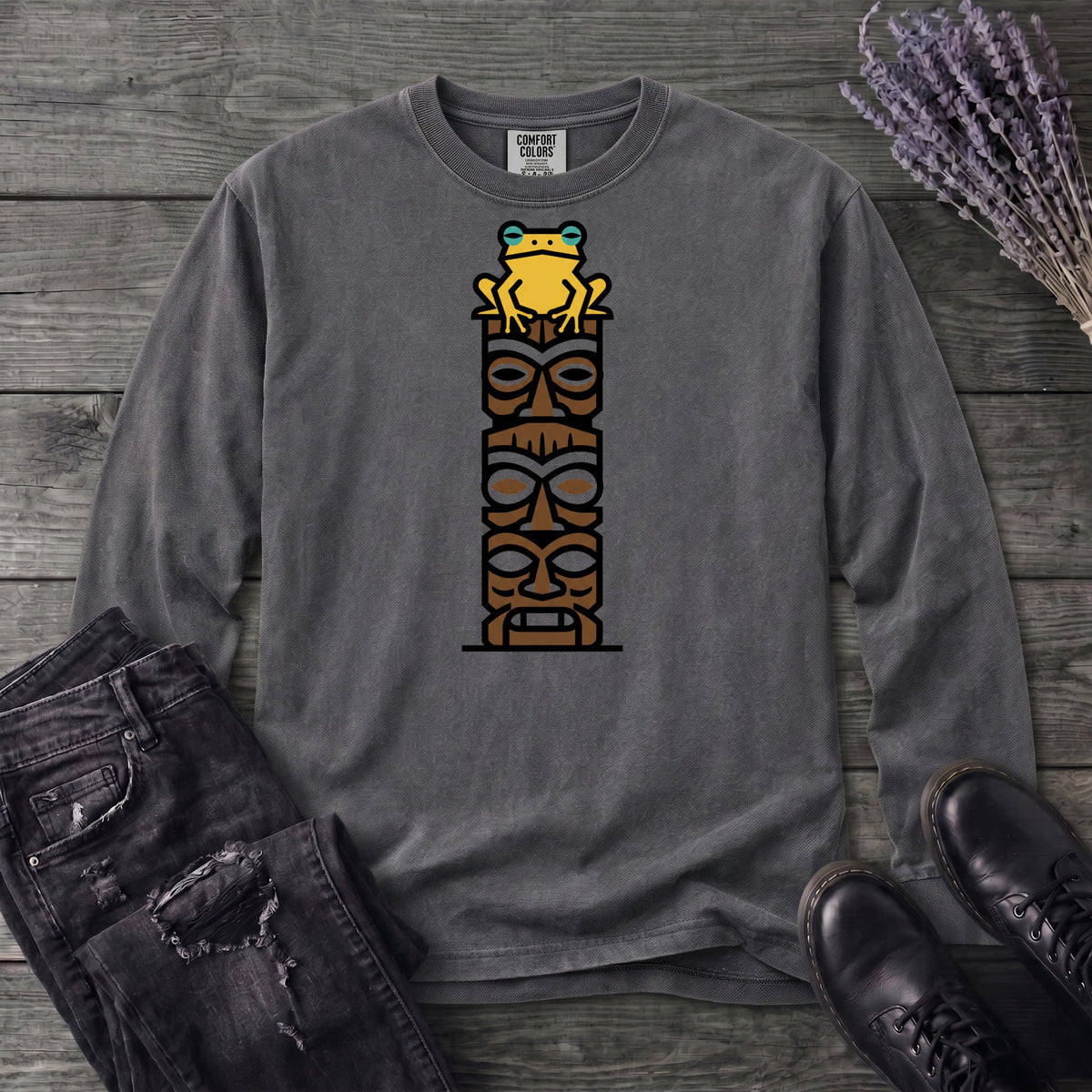 Tiki Tower Frog Long Sleeve T-Shirt