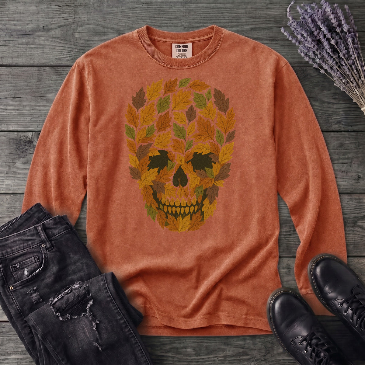 autumn leaves skull Long Sleeve T-Shirt