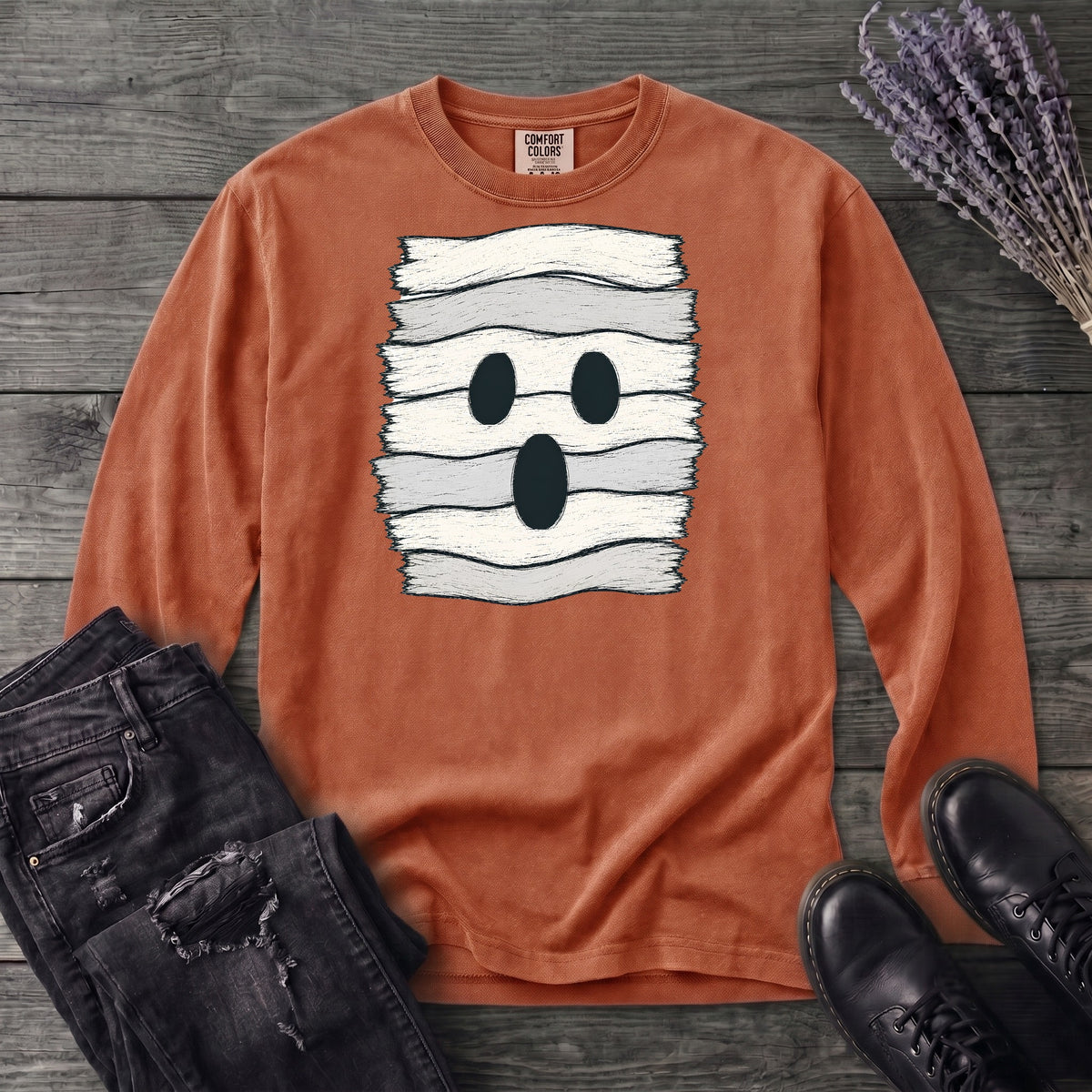 Fabric Strip Ghost Long Sleeve T-Shirt
