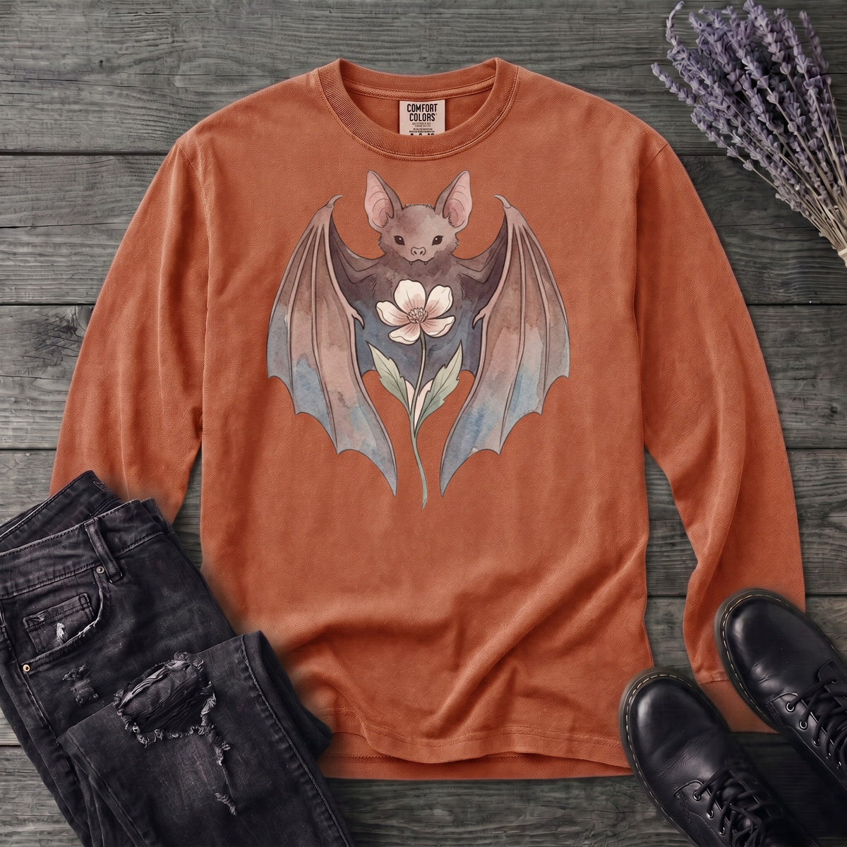 Watercolor Bat Long Sleeve T-Shirt