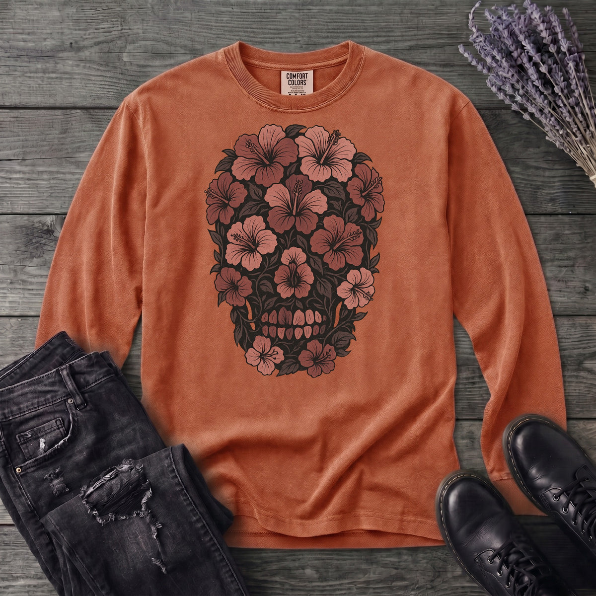 Hibiscus Skull Long Sleeve T-Shirt