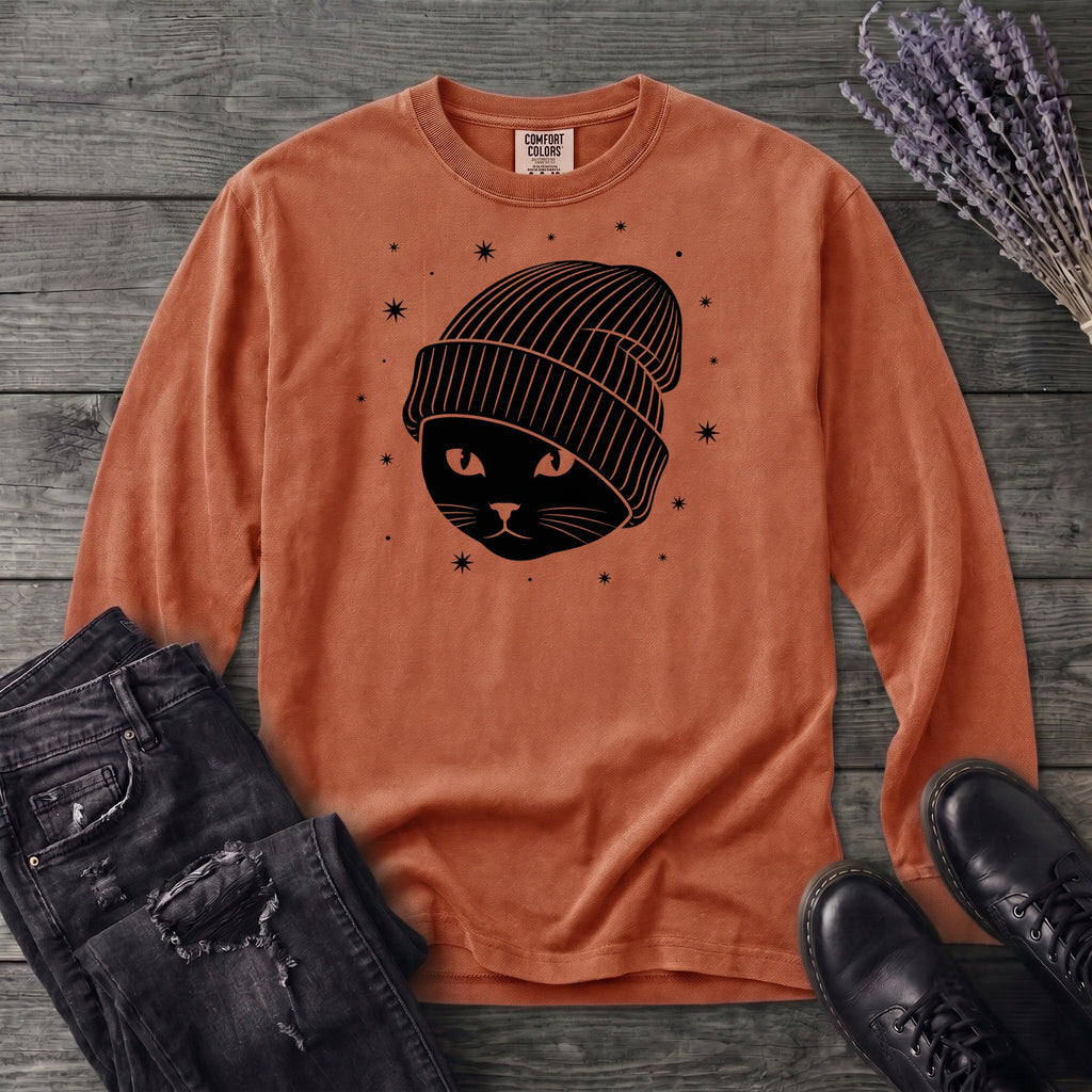 black_cat_beanie Long Sleeve T-Shirt