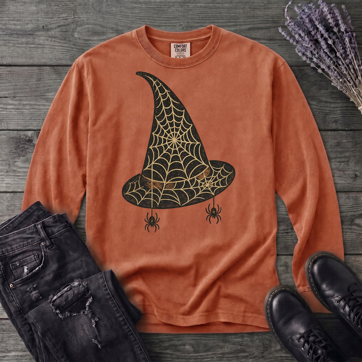 Spiderweb Witch Hat Long Sleeve T-Shirt