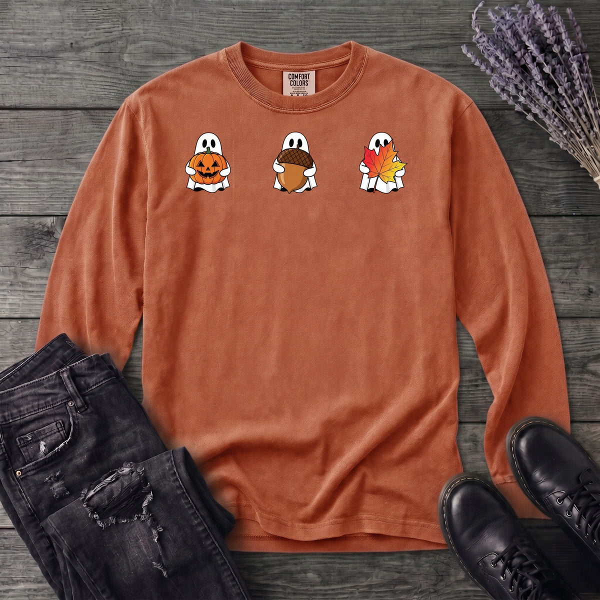 Ghosts Autumn Icons Long Sleeve T-Shirt