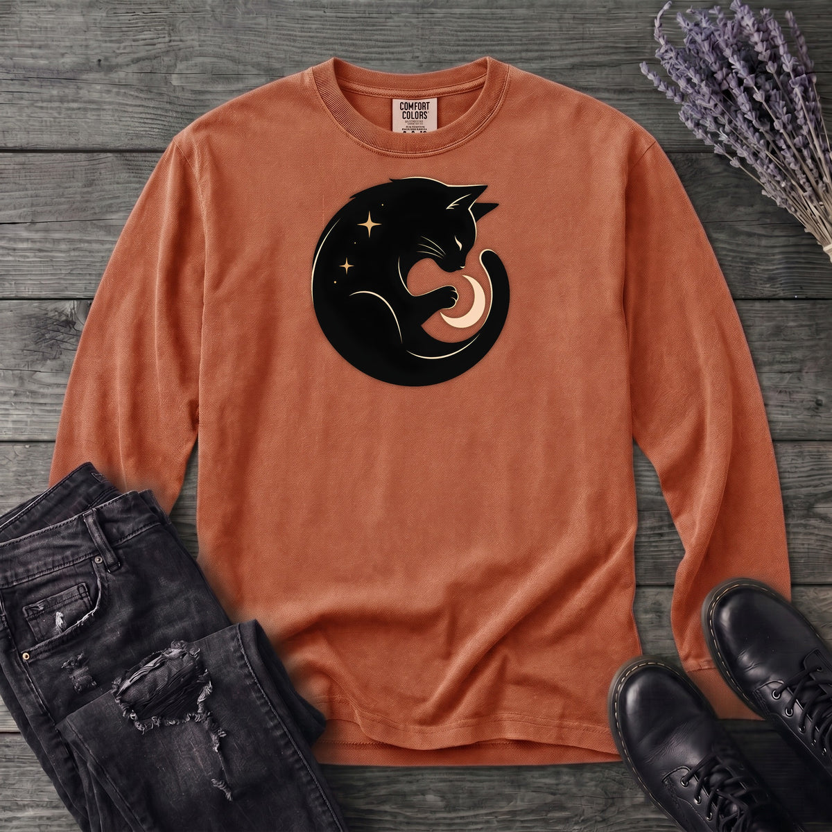 Cat and Moon Long Sleeve T-Shirt