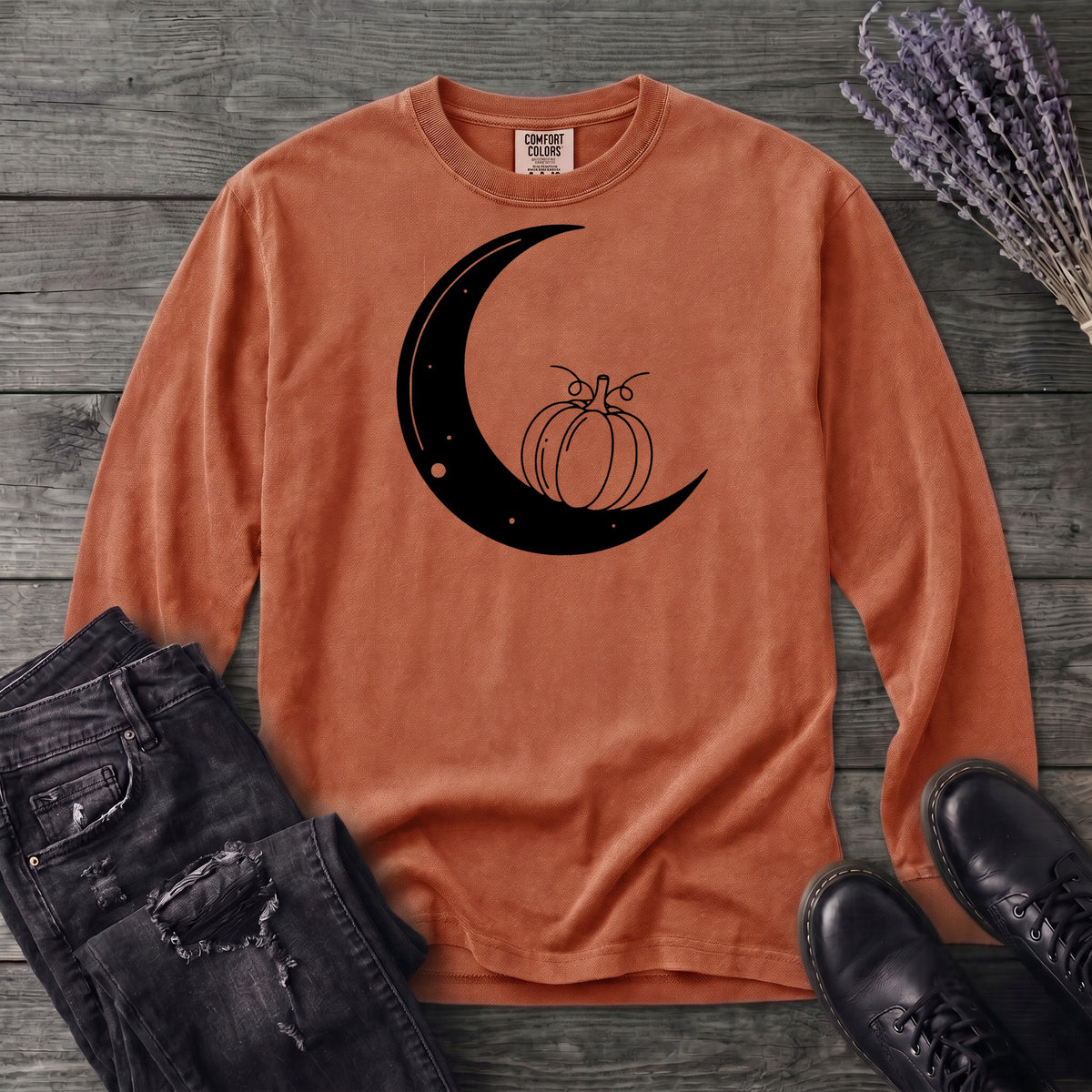 Moon And Pumpkin Long Sleeve T-Shirt