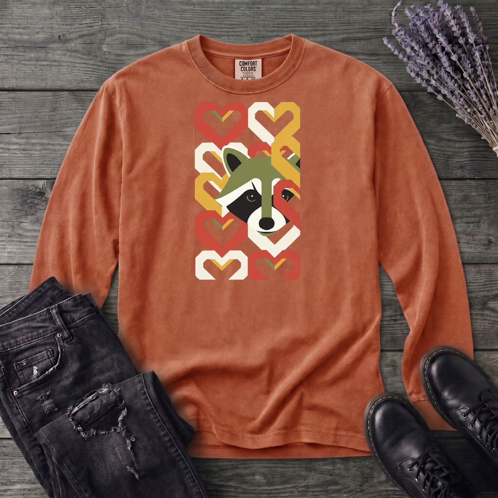 Geometric Hearts Raccoon Long Sleeve T-Shirt