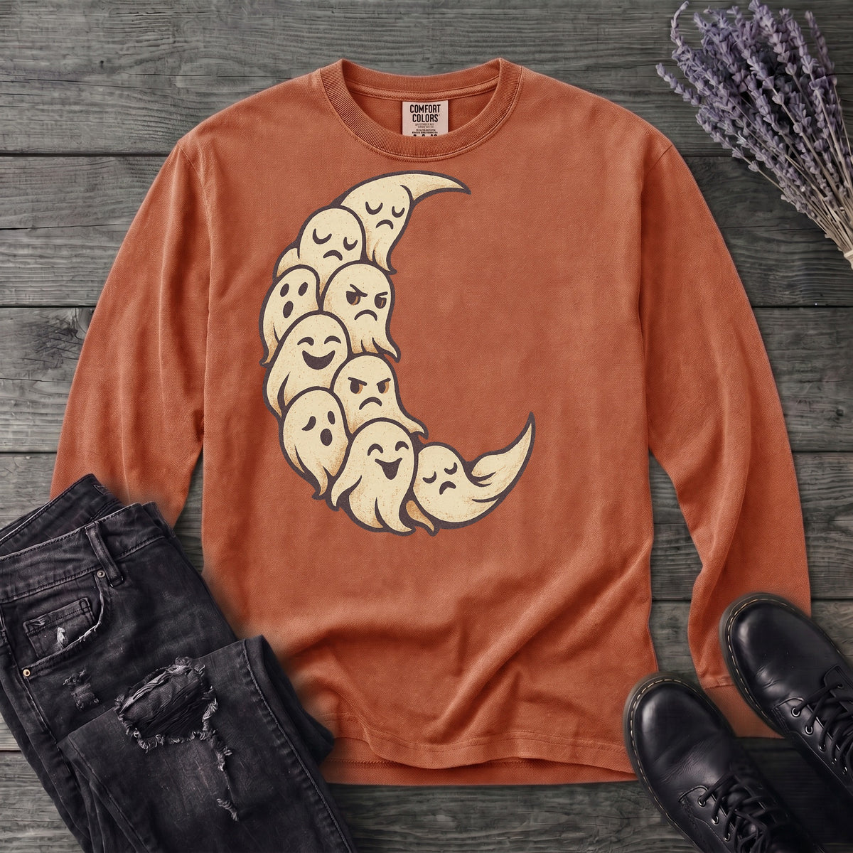 crescent moon ghosts Long Sleeve T-Shirt