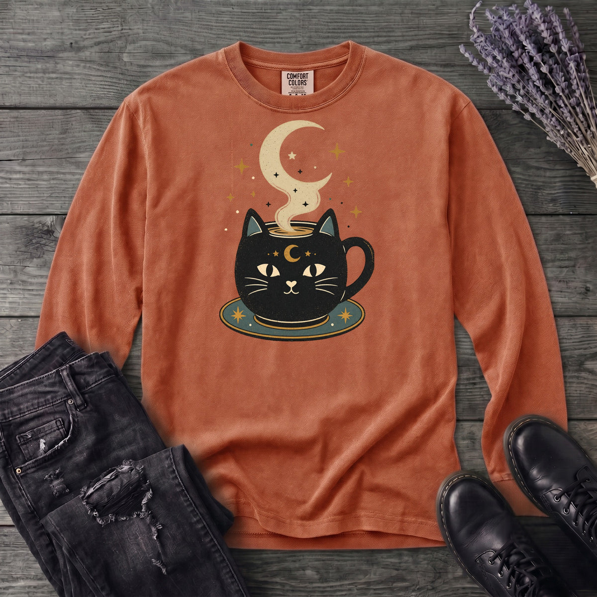 Celestial Cat Coffee Long Sleeve T-Shirt