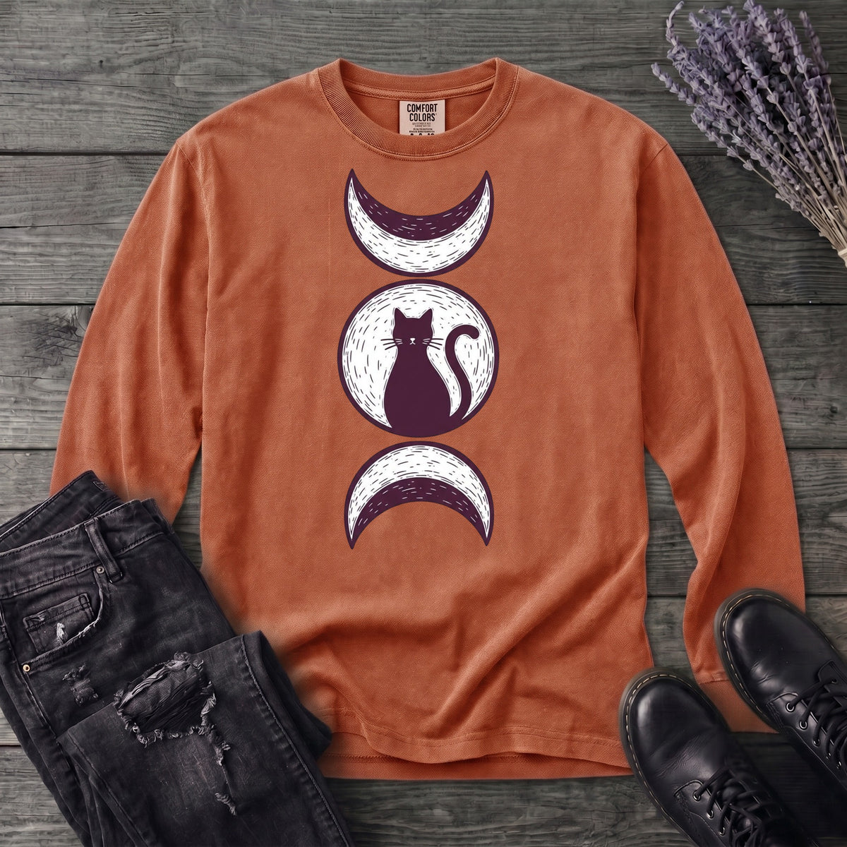 Triple Moon Goddess Cat Long Sleeve T-Shirt