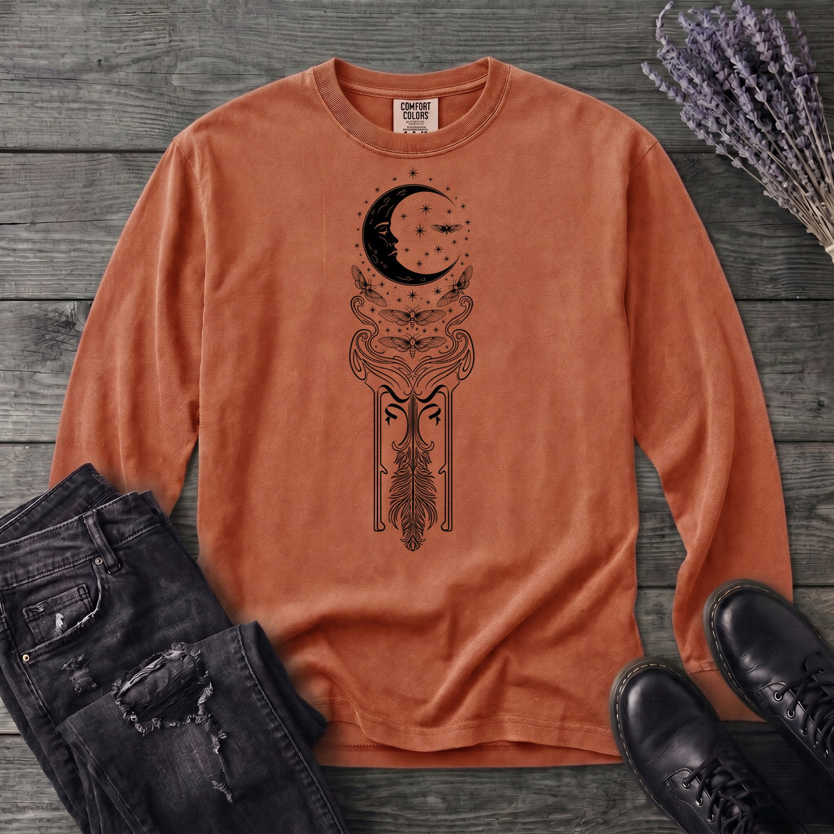 Art Nouveau Crescent Moths Long Sleeve T-Shirt