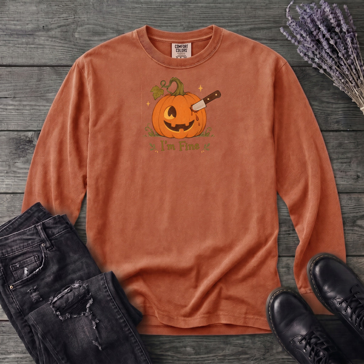 Jack-O-Lantern I'm Fine Long Sleeve T-Shirt