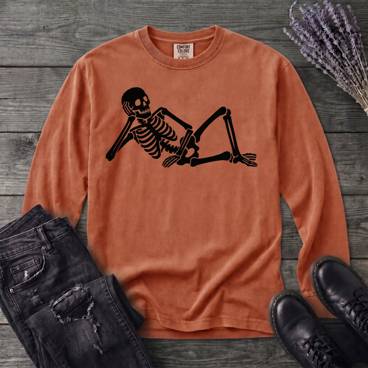 Lounging Skeleton Long Sleeve T-Shirt