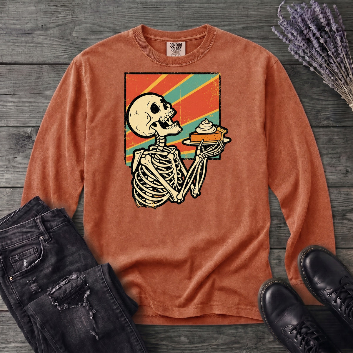 Skeleton Pumpkin Pie Grunge Long Sleeve T-Shirt