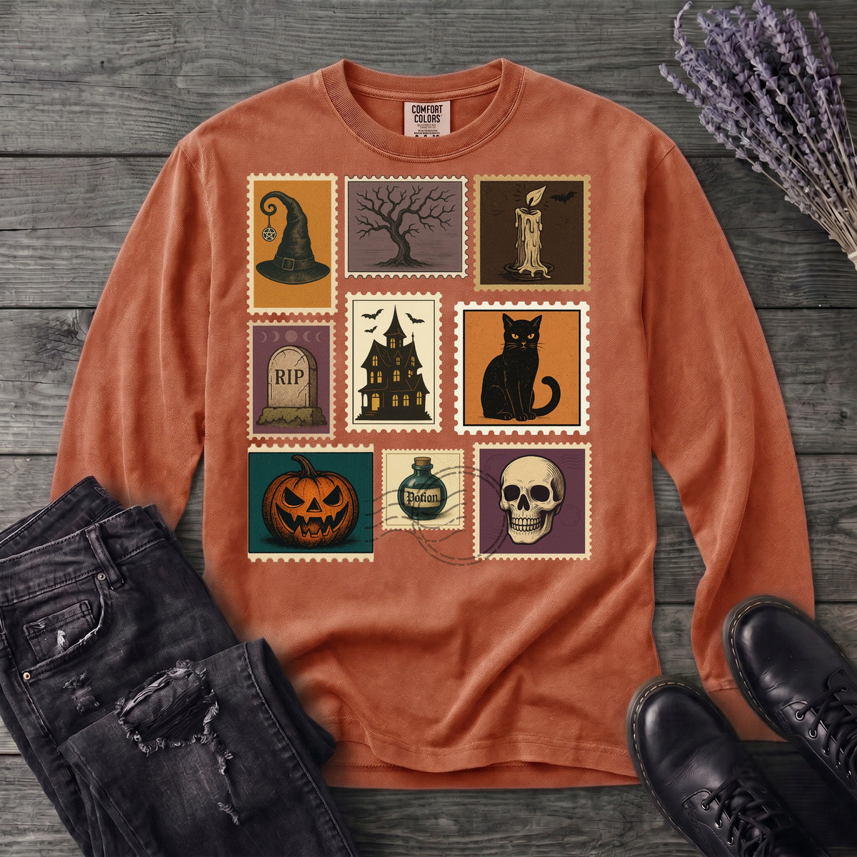 Halloween Stamps Collage Long Sleeve T-Shirt