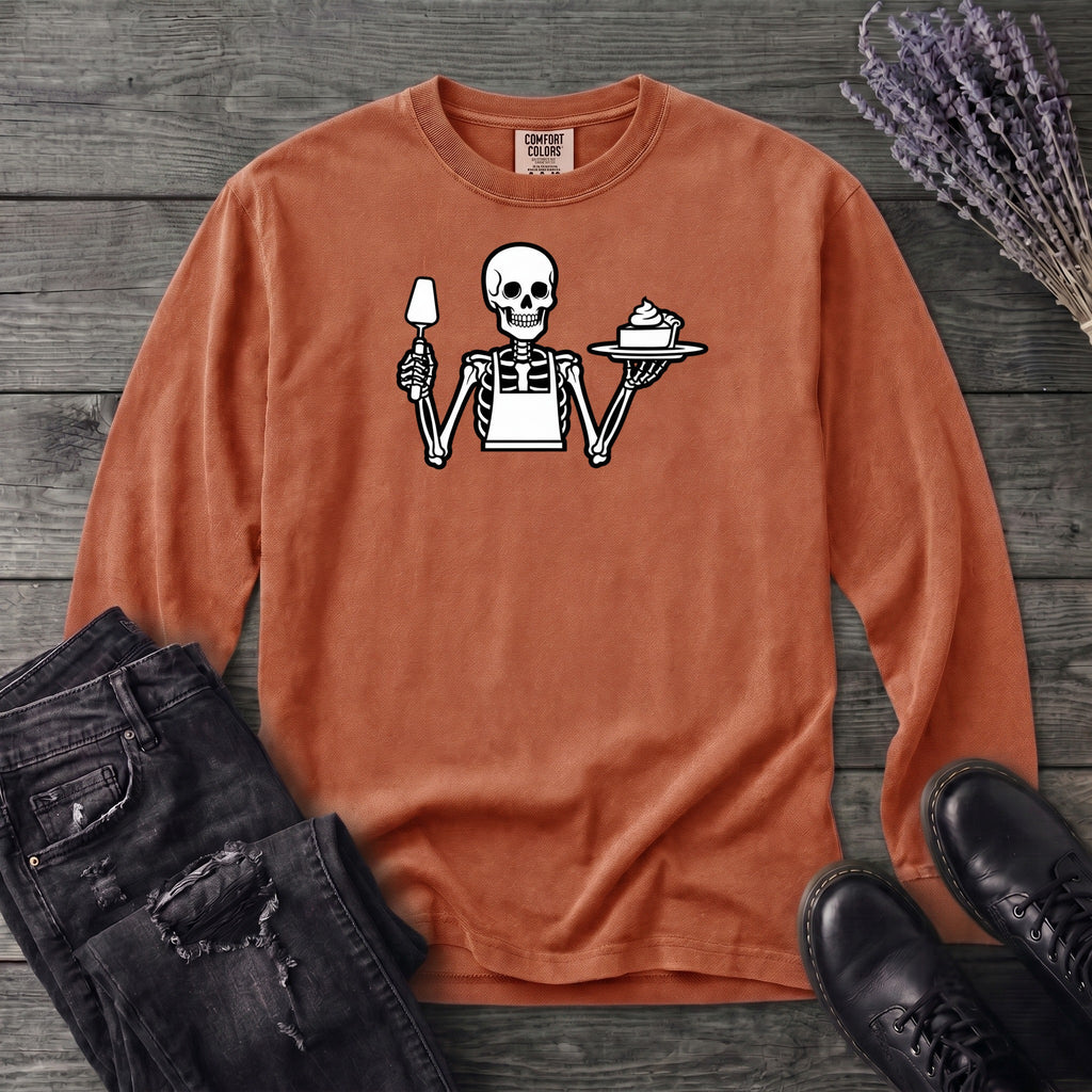 Skeleton Serving Pie Long Sleeve T-Shirt