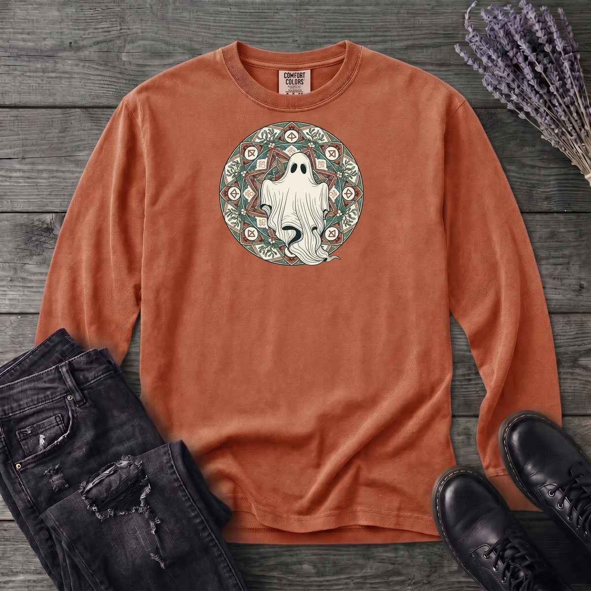 Boho Ghost Mandala Long Sleeve T-Shirt
