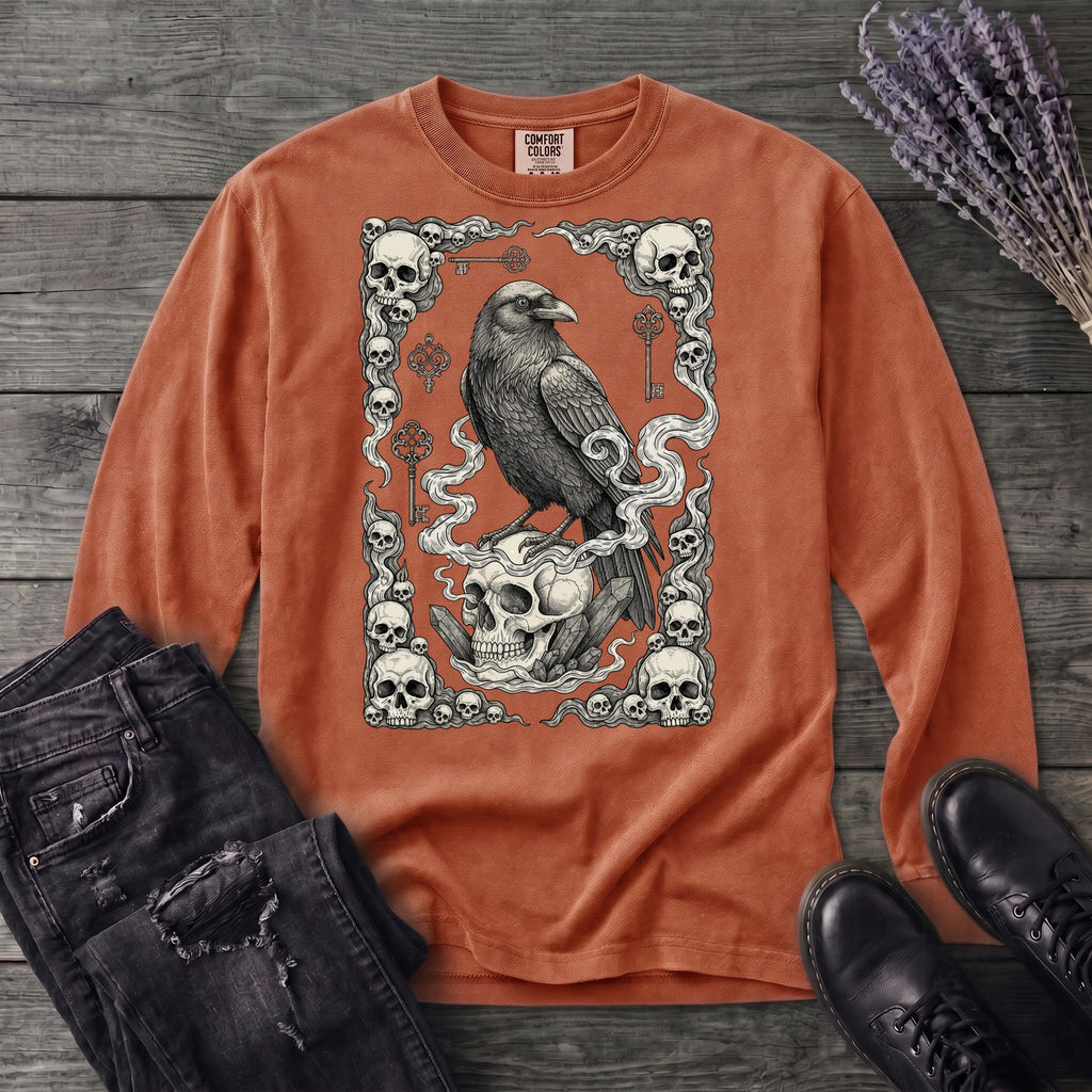 Raven Skull Card Long Sleeve T-Shirt