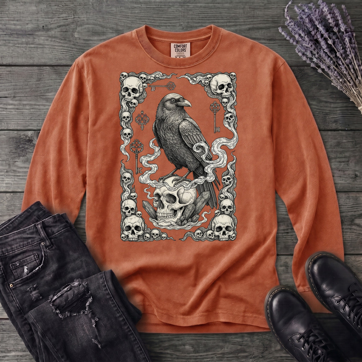 Raven Skull Card Long Sleeve T-Shirt