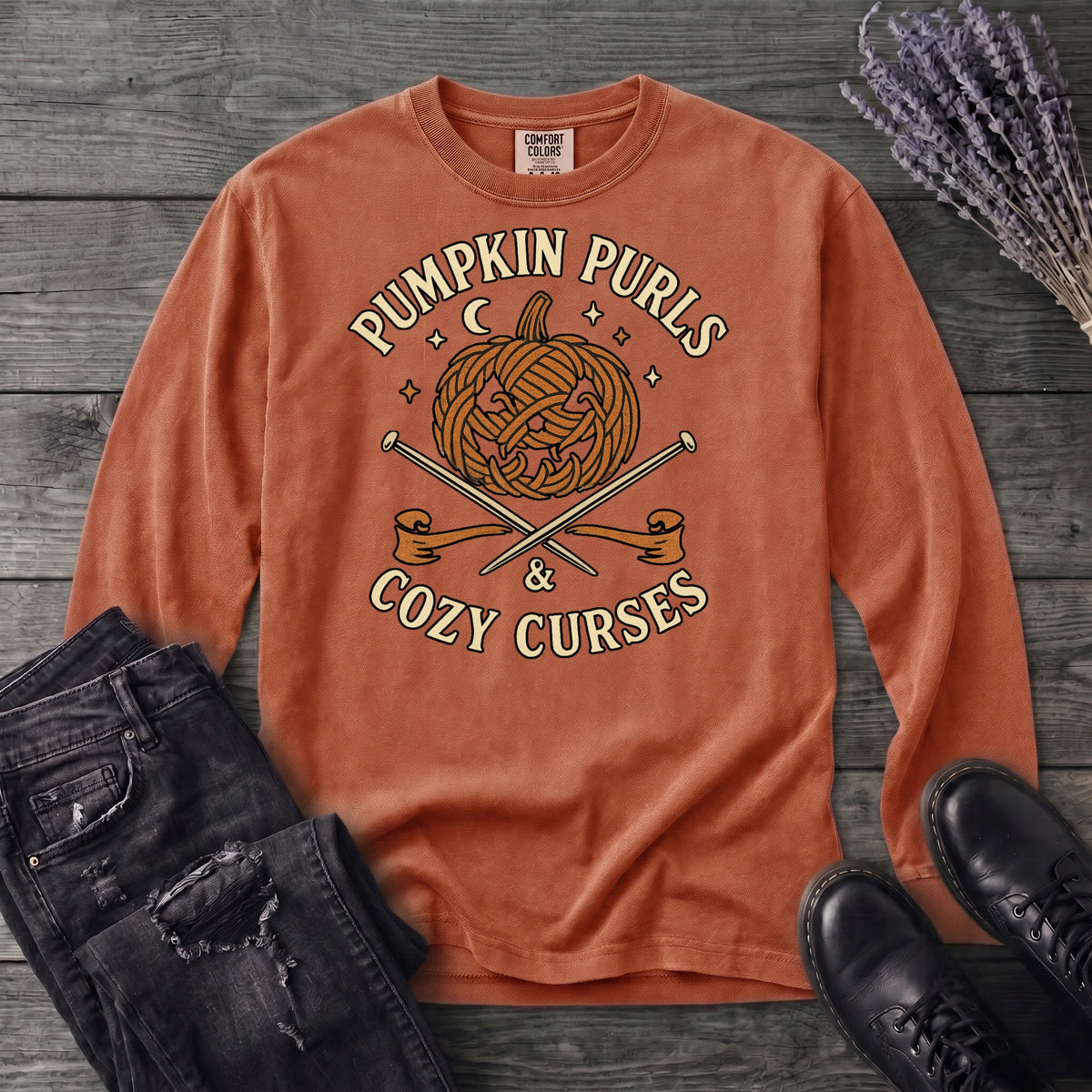 Pumpkin Purls And Cozy Curses Long Sleeve T-Shirt
